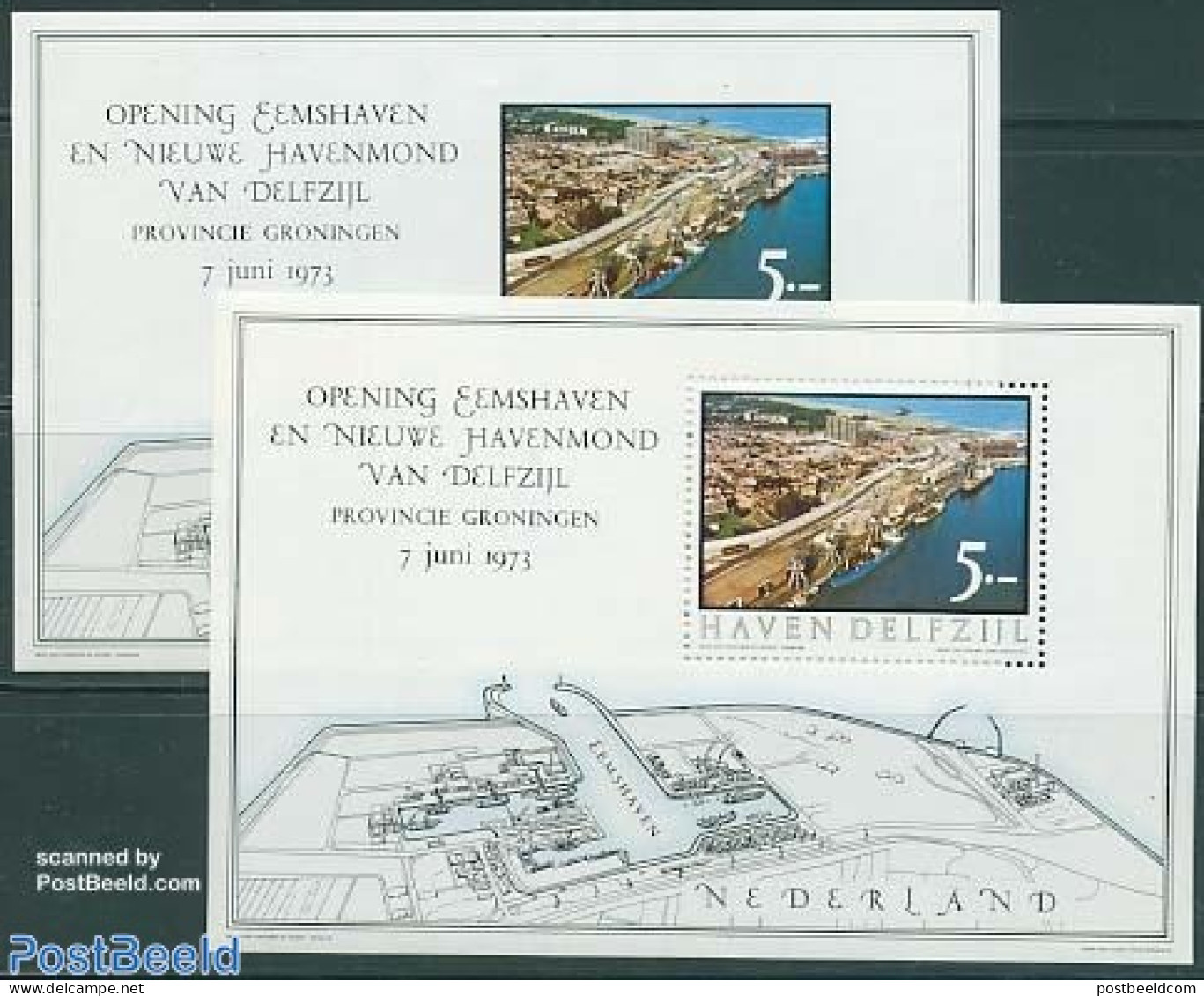 Netherlands, Memorial Stamps 1973 Delfzijl Harbour 2 S/s, Mint NH, Transport - Ships And Boats - Boten