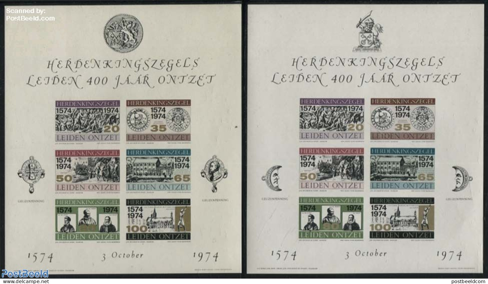 Netherlands, Memorial Stamps 1974 Leiden Ontzet 2 S/s (different Arms), Mint NH, History - Transport - History - Ships.. - Ships