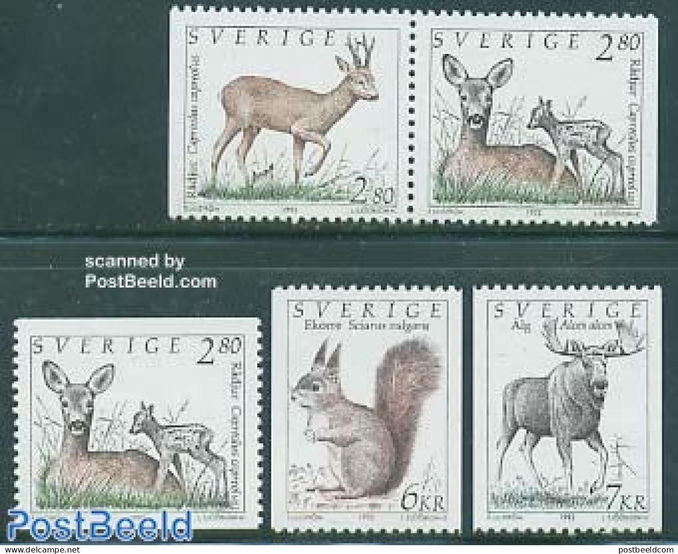 Sweden 1992 Animals 5v (3v+pair), Mint NH, Nature - Animals (others & Mixed) - Deer - Nuevos