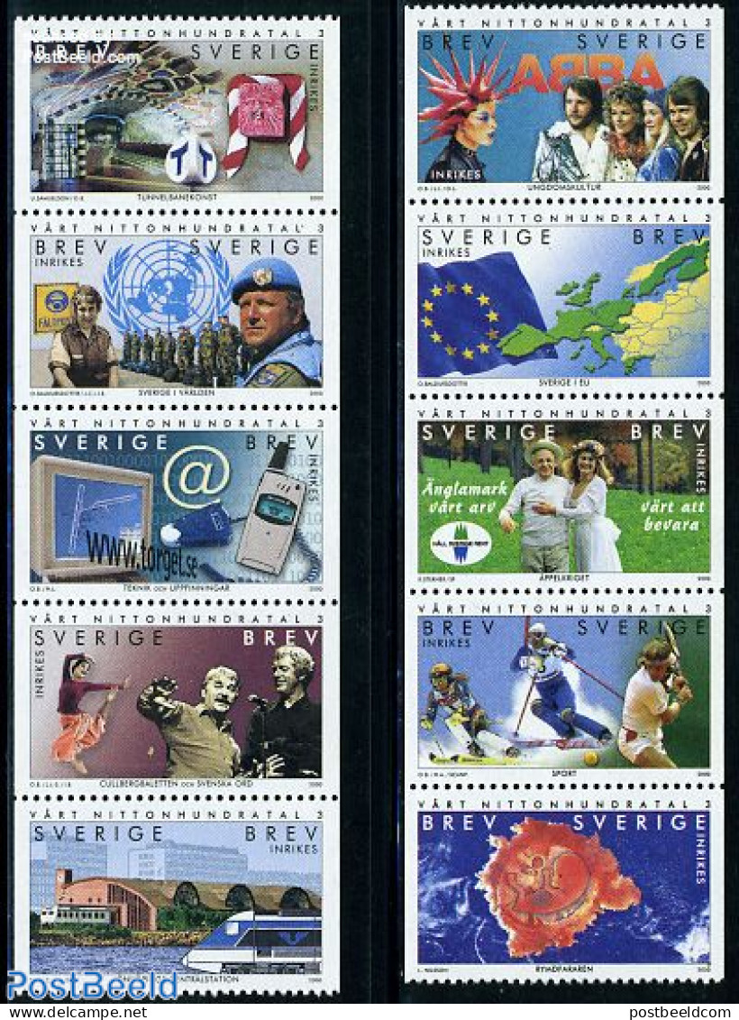 Sweden 2000 20th Century 10v, Mint NH, History - Science - Sport - Transport - Various - Europa Hang-on Issues - Unite.. - Unused Stamps