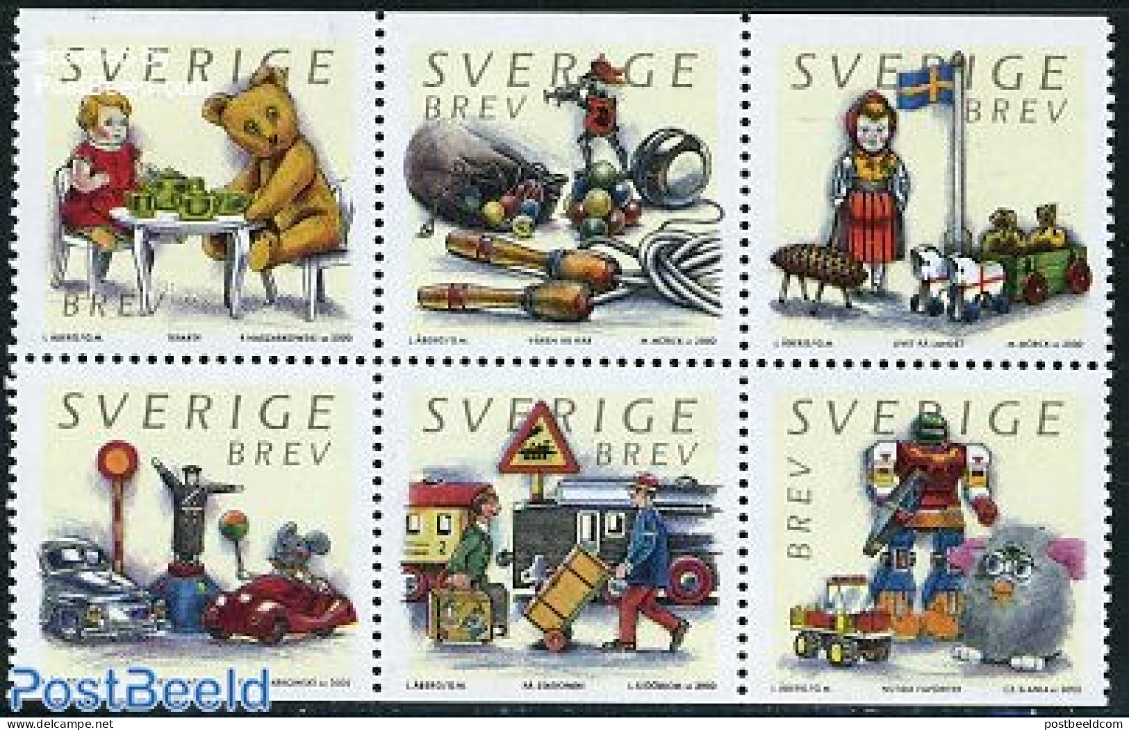 Sweden 2000 Toys 6v [++], Mint NH, Transport - Various - Automobiles - Railways - Police - Teddy Bears - Toys & Childr.. - Unused Stamps