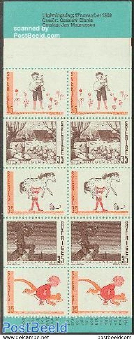 Sweden 1969 Fairy Tales 2x5v In Booklet, Mint NH, Nature - Cats - Horses - Stamp Booklets - Art - Children's Books Ill.. - Neufs