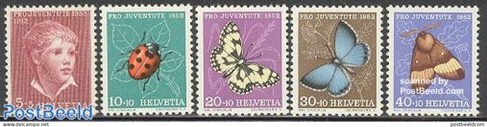 Switzerland 1952 Pro Juventute 5v, Mint NH, Nature - Butterflies - Insects - Art - Paintings - Nuovi