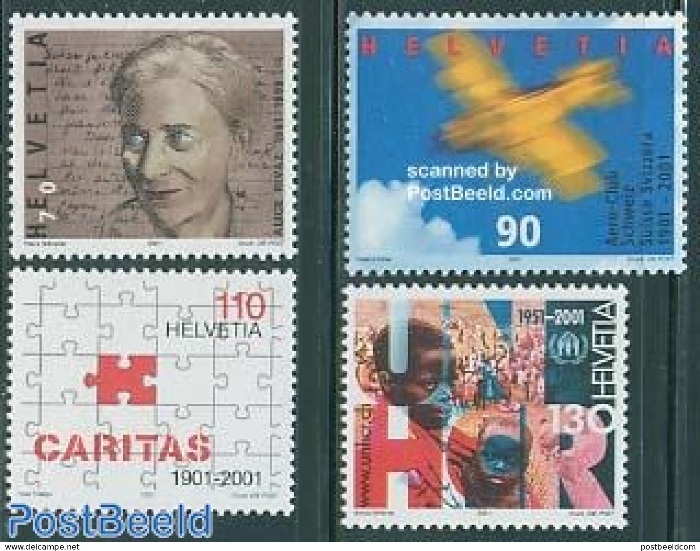 Switzerland 2001 Mixed Issue 4v, Mint NH, History - Transport - Refugees - Aircraft & Aviation - Art - Authors - Handw.. - Unused Stamps