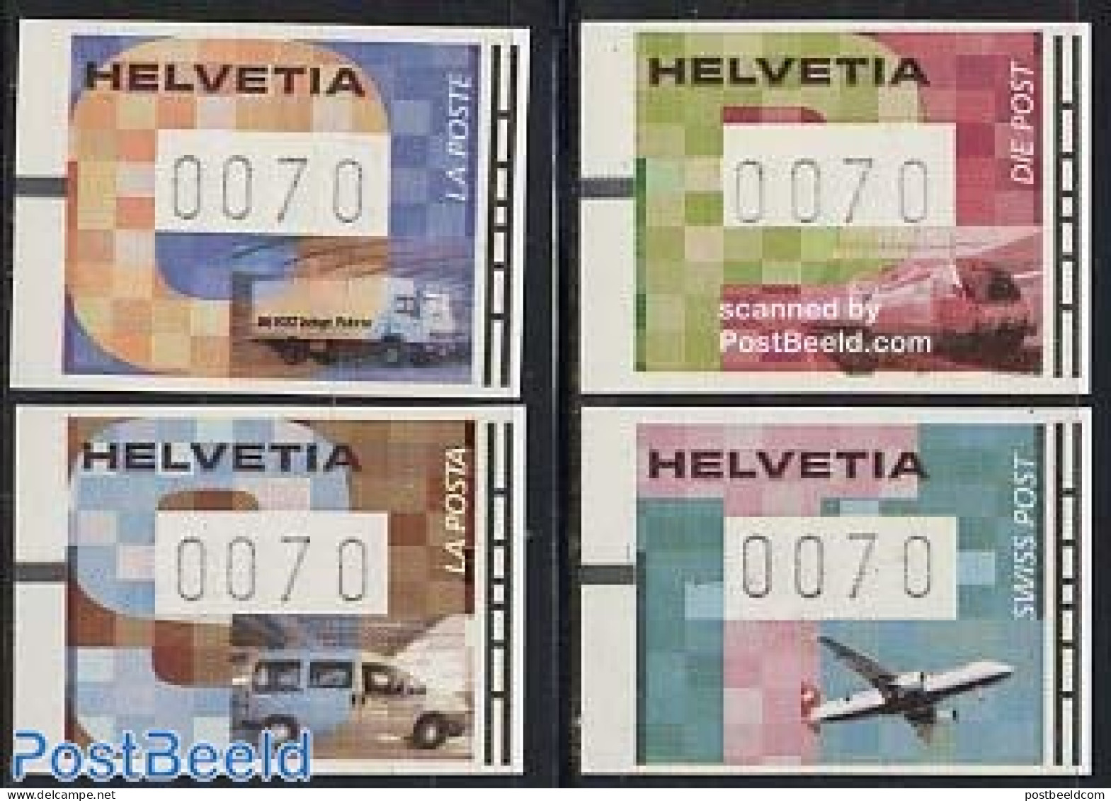 Switzerland 2001 Automat Stamps 4v, Mint NH, Transport - Automat Stamps - Automobiles - Aircraft & Aviation - Railways - Nuovi