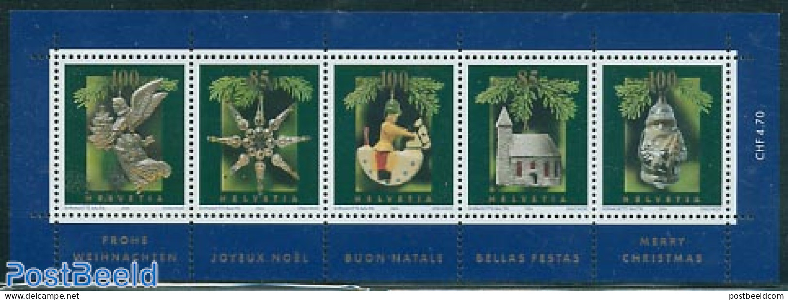 Switzerland 2004 Christmas 5v M/s, Mint NH, Nature - Religion - Horses - Angels - Christmas - Unused Stamps