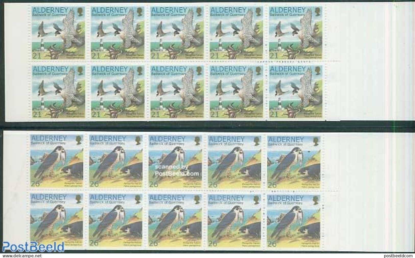 Alderney 2000 Falcons 2 Booklets, Mint NH, Nature - Various - Birds - Birds Of Prey - Stamp Booklets - Lighthouses & S.. - Unclassified