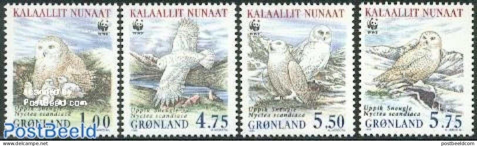 Greenland 1999 WWF, Snow Owl 4v Fluorescent Paper (from Sheet), Mint NH, Nature - Birds - Owls - World Wildlife Fund (.. - Unused Stamps