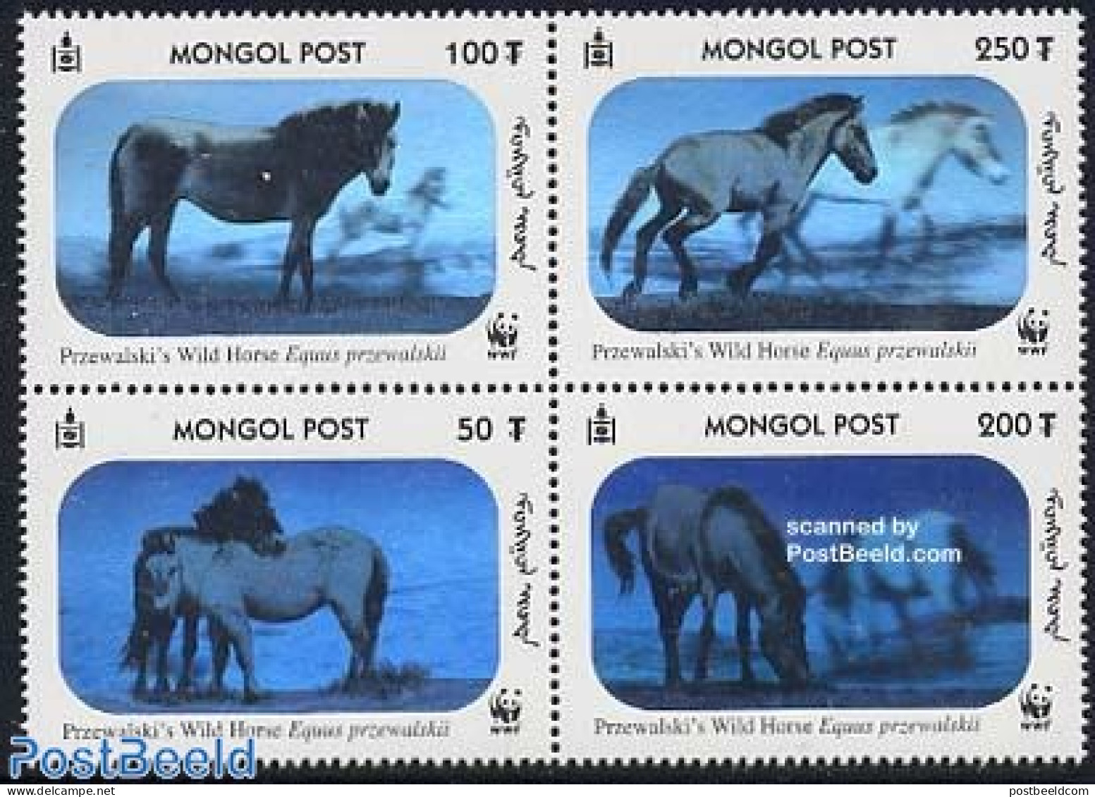 Mongolia 2000 WWF, Horses, Holograms 4v [+], Mint NH, Nature - Various - Horses - World Wildlife Fund (WWF) - Holograms - Hologramas