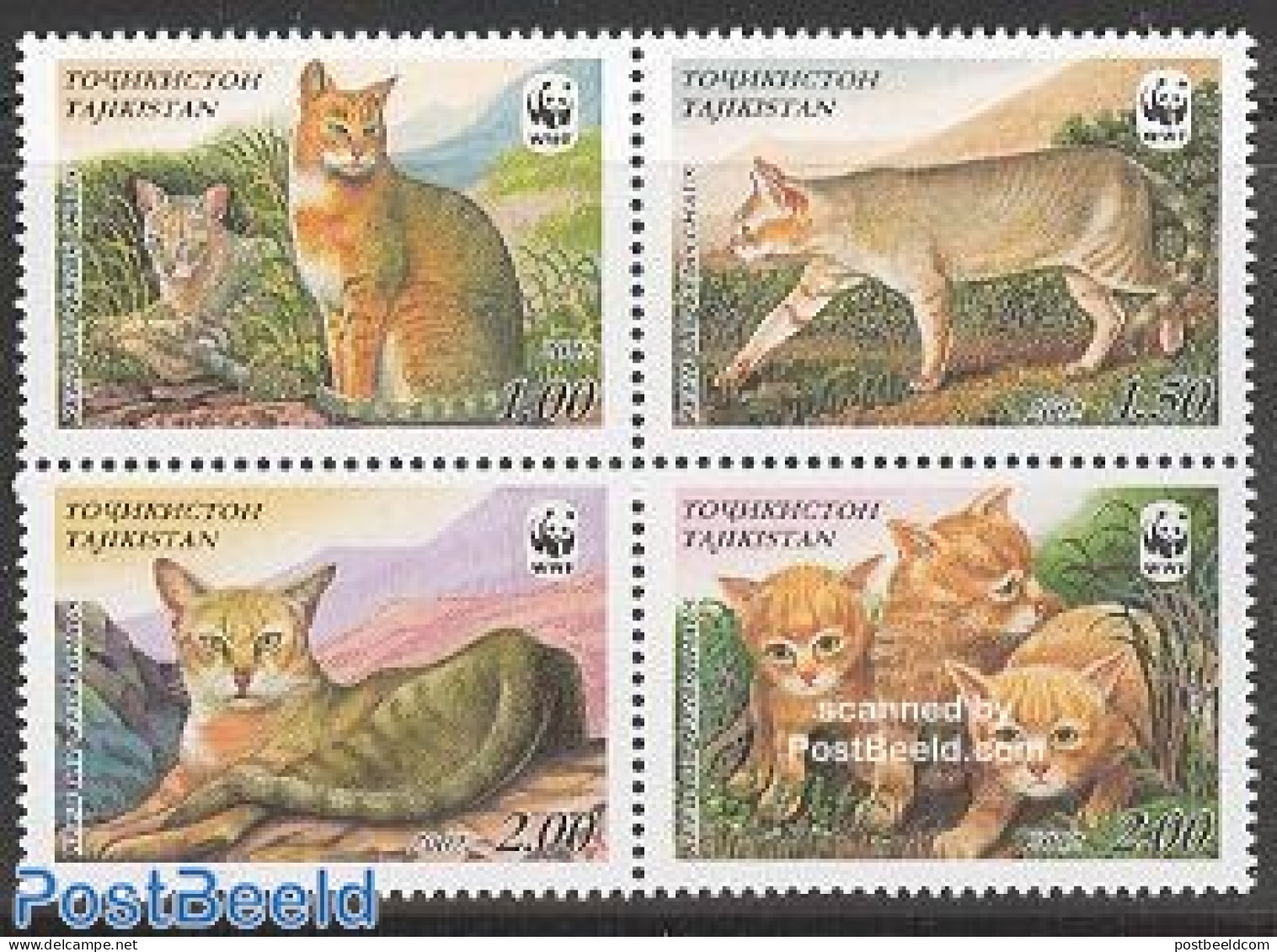 Tajikistan 2002 WWF, Cats 4v [+], Mint NH, Nature - Cats - World Wildlife Fund (WWF) - Tadjikistan