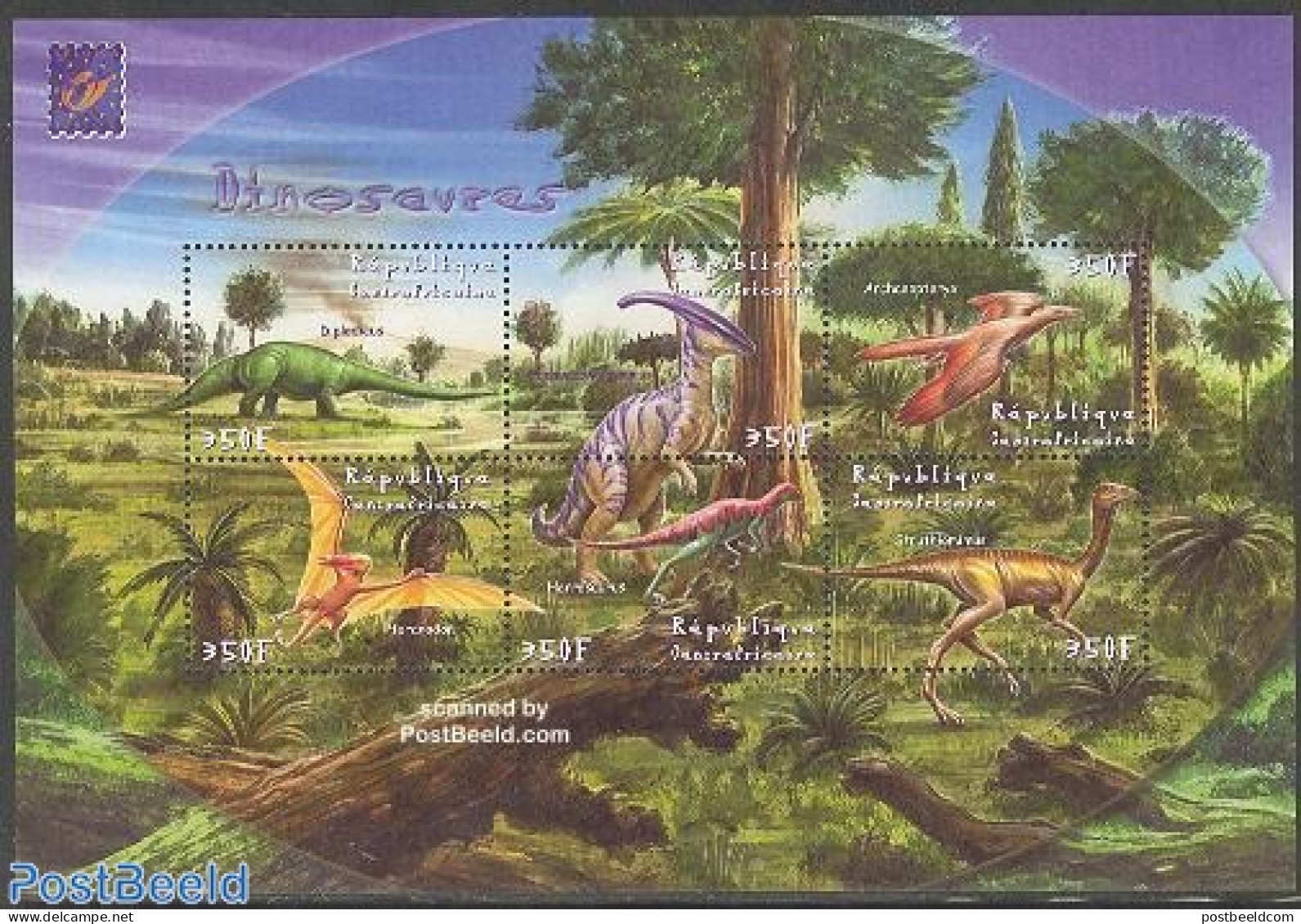 Central Africa 2001 Preh. Animals 6v M/s, Mint NH, Nature - Prehistoric Animals - Vor- U. Frühgeschichte