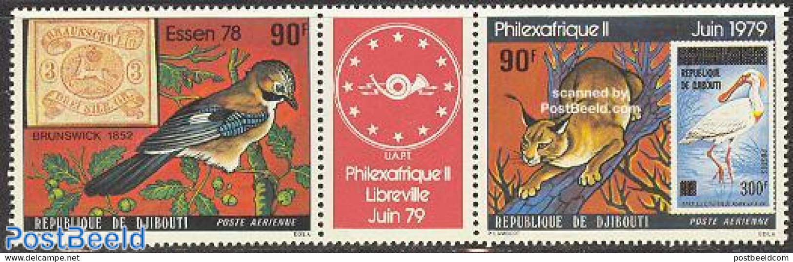 Djibouti 1978 Essen 78/Philexafrique 2v + Tab [:T:], Mint NH, Nature - Animals (others & Mixed) - Birds - Cat Family -.. - Postzegels Op Postzegels