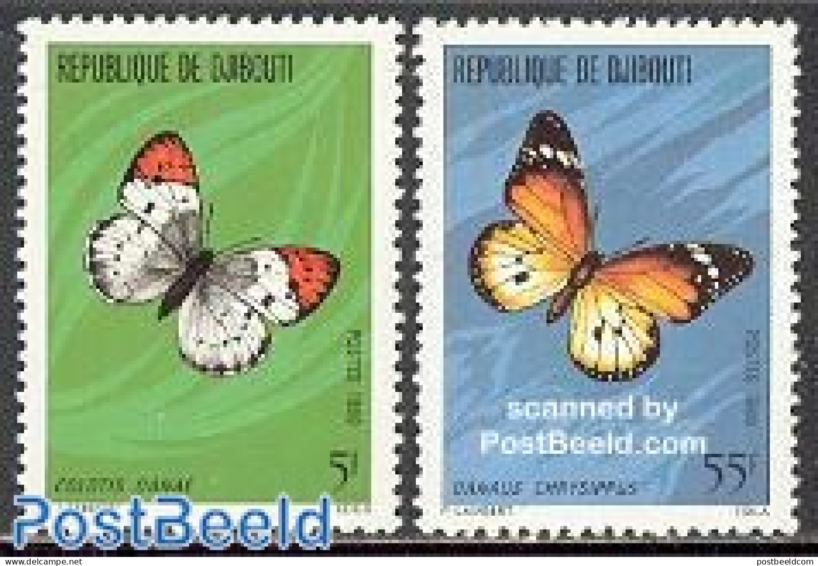 Djibouti 1980 Butterflies 2v, Mint NH, Nature - Butterflies - Djibouti (1977-...)