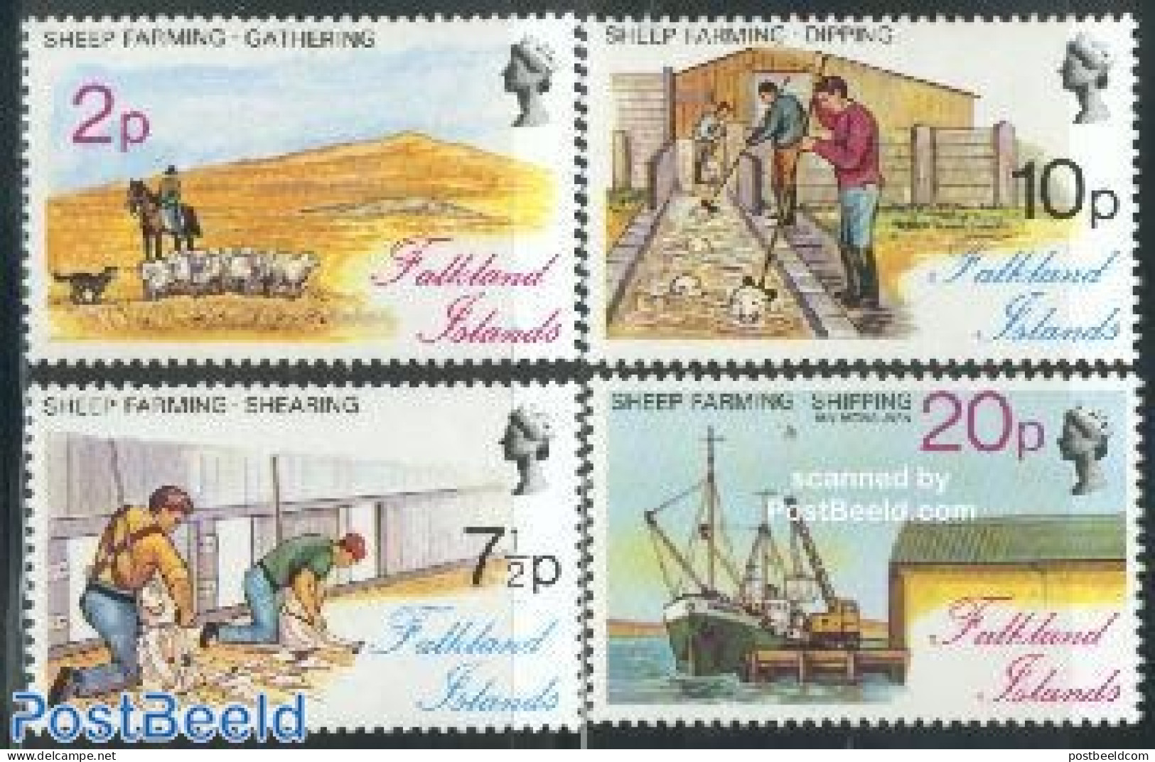 Falkland Islands 1976 Sheep 4v, Mint NH, Nature - Transport - Cattle - Dogs - Ships And Boats - Schiffe