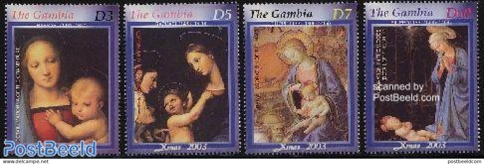 Gambia 2003 Christmas 4v, Mint NH, Religion - Christmas - Art - Paintings - Christmas