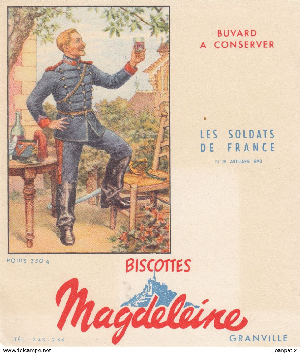 BUVARD & BLOTTER - Biscottes MAGDELEINE - Granville - Série Les Soldats De France - N°28 - Artillerie 1890 - Other & Unclassified