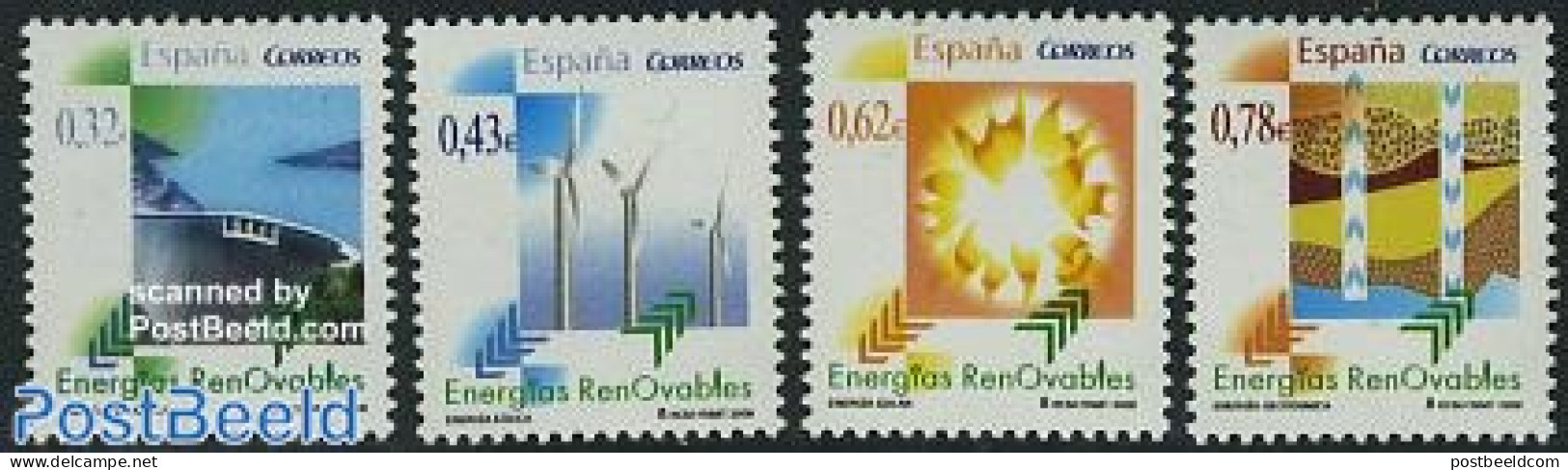 Spain 2009 Renewable Energy Sources 4v, Mint NH, Nature - Science - Various - Water, Dams & Falls - Energy - Mills (Wi.. - Unused Stamps