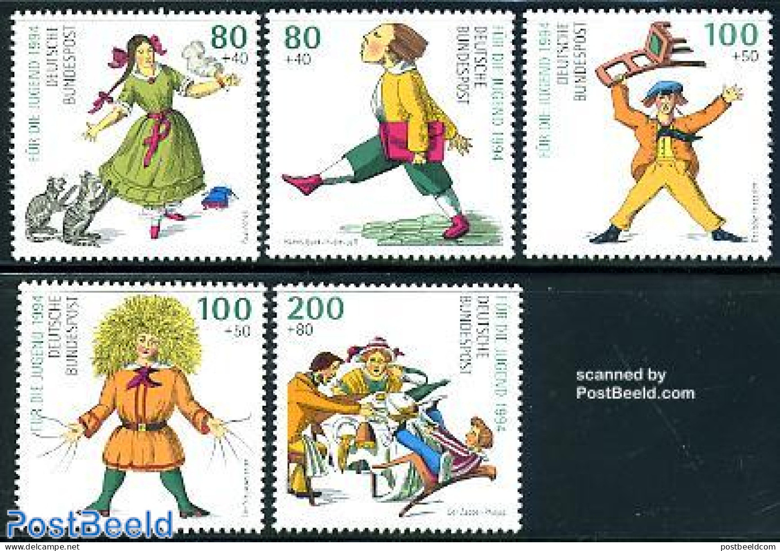 Germany, Federal Republic 1994 Youth 5v, Mint NH, Nature - Cats - Art - Children's Books Illustrations - Ongebruikt