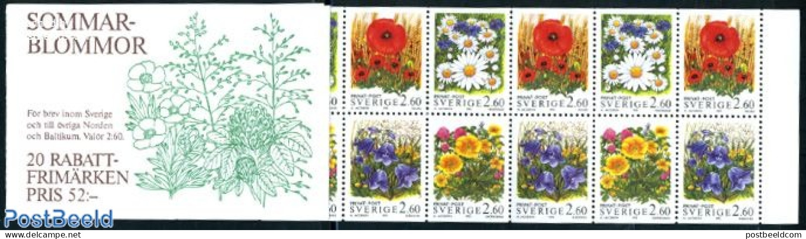 Sweden 1993 Flowers Booklet, Mint NH, Nature - Flowers & Plants - Stamp Booklets - Nuevos