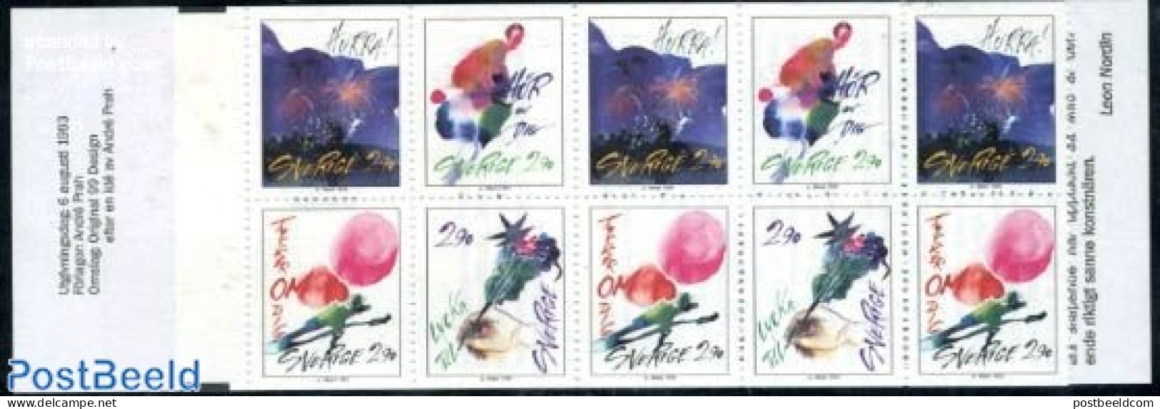 Sweden 1993 Greeting Stamps Booklet, Mint NH, Stamp Booklets - Art - Fireworks - Nuevos