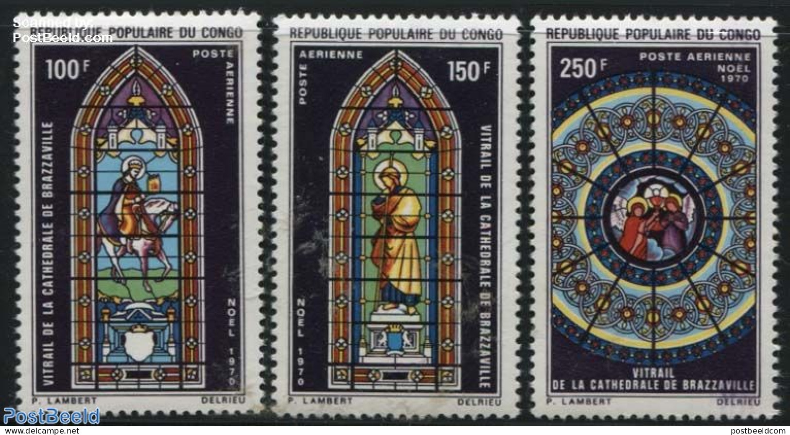 Congo Republic 1970 Christmas 3v, Mint NH, Religion - Christmas - Art - Stained Glass And Windows - Christmas