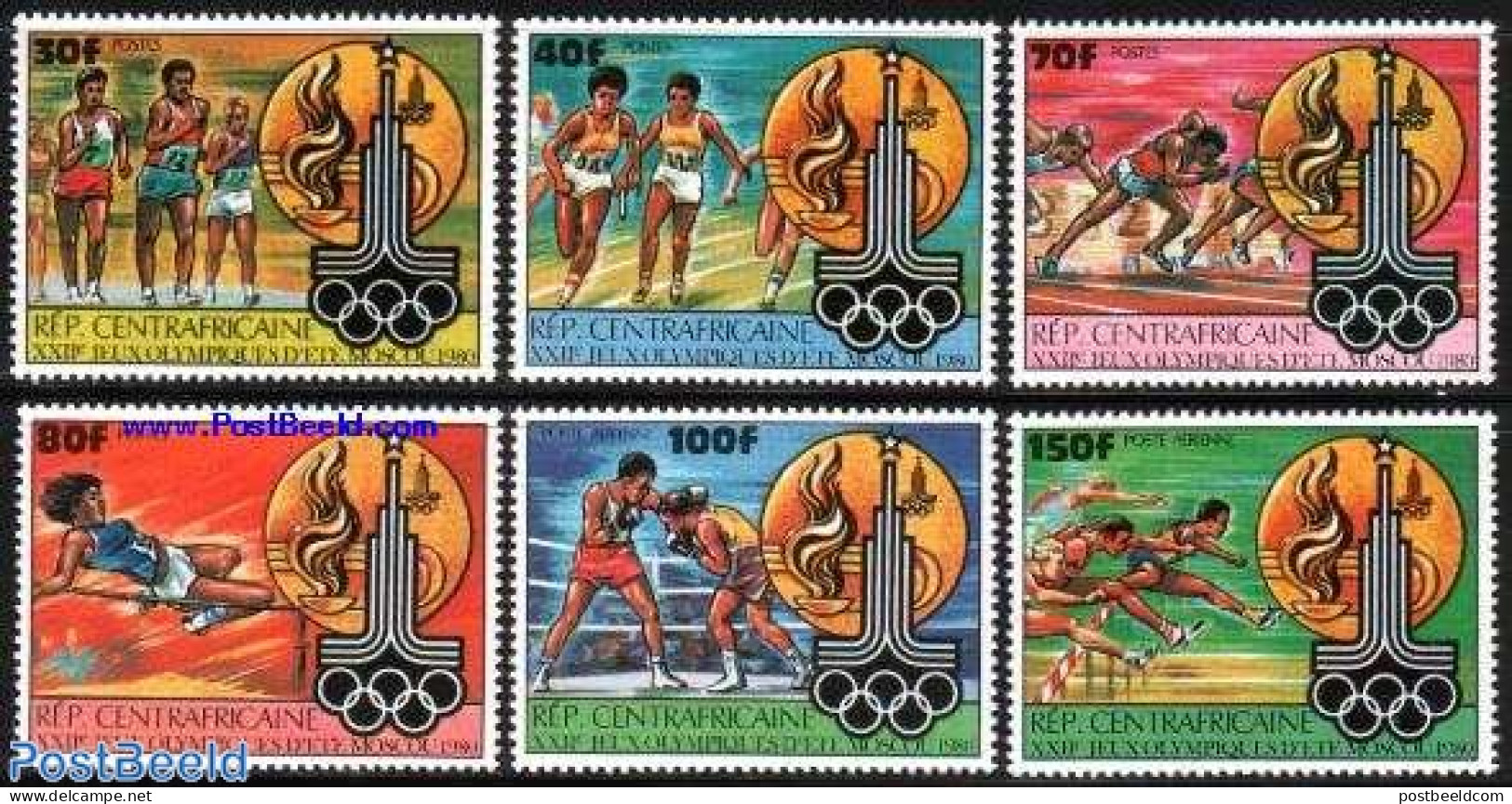 Central Africa 1980 Olympic Games 6v, Mint NH, Sport - Athletics - Boxing - Olympic Games - Leichtathletik