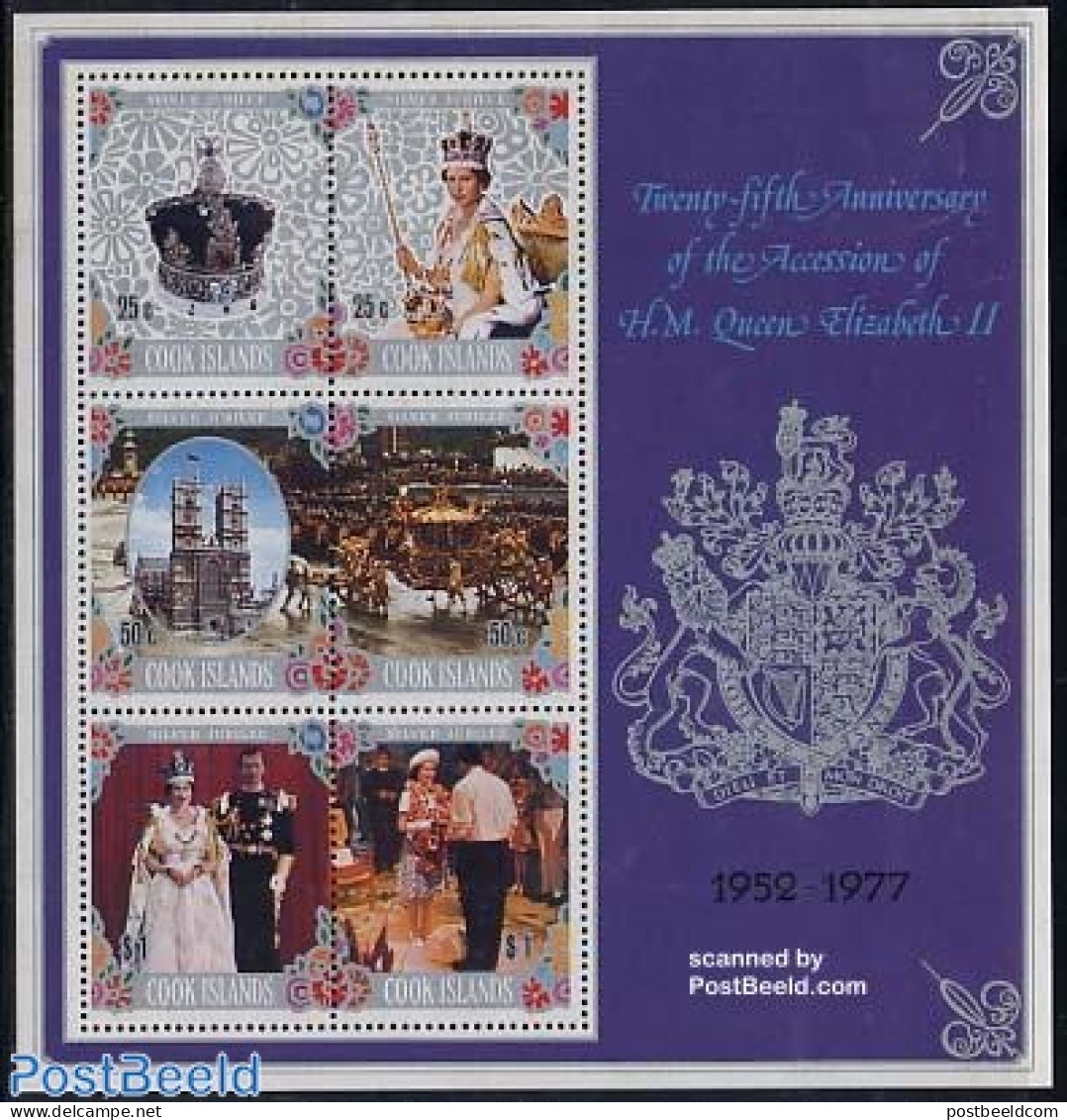 Cook Islands 1977 Silver Jubilee S/s, Mint NH, History - Kings & Queens (Royalty) - Familles Royales