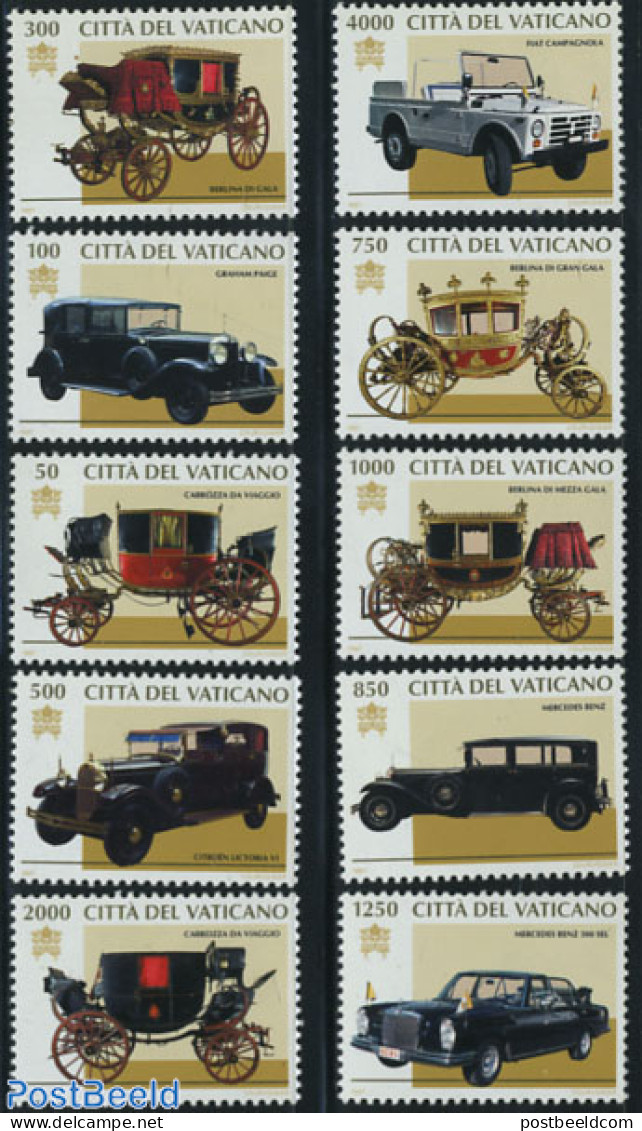Vatican 1997 Automobiles & Coaches 10v, Mint NH, Transport - Automobiles - Coaches - Unused Stamps