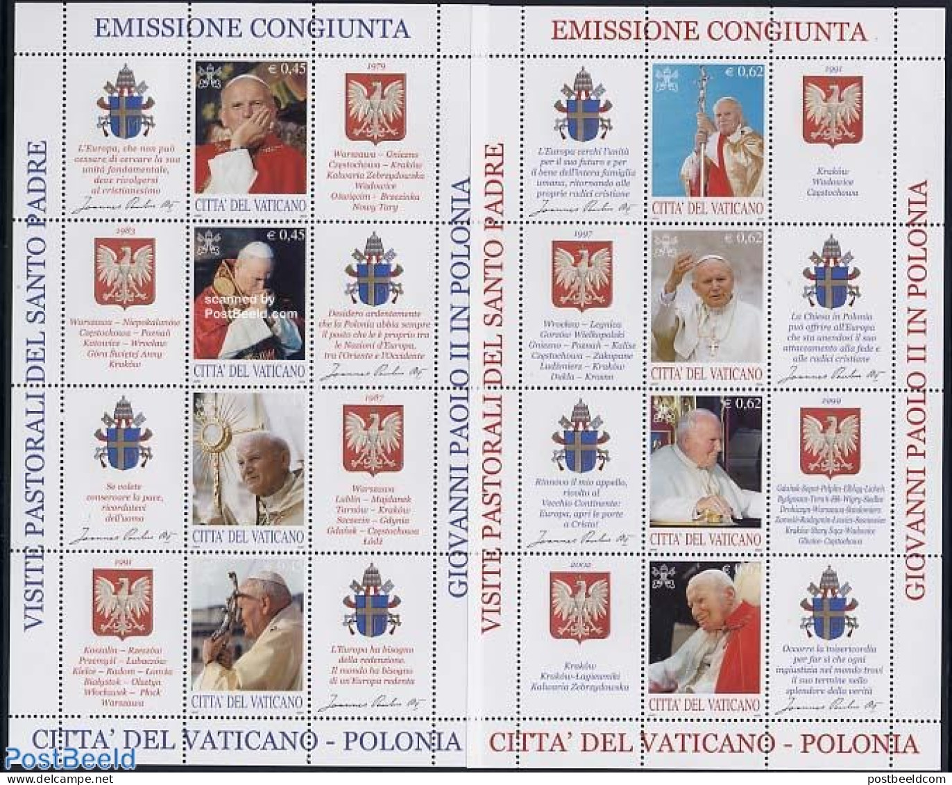 Vatican 2004 Poland & Europe 2 S/s, Mint NH, History - Religion - Various - Coat Of Arms - Europa Hang-on Issues - Pop.. - Nuevos