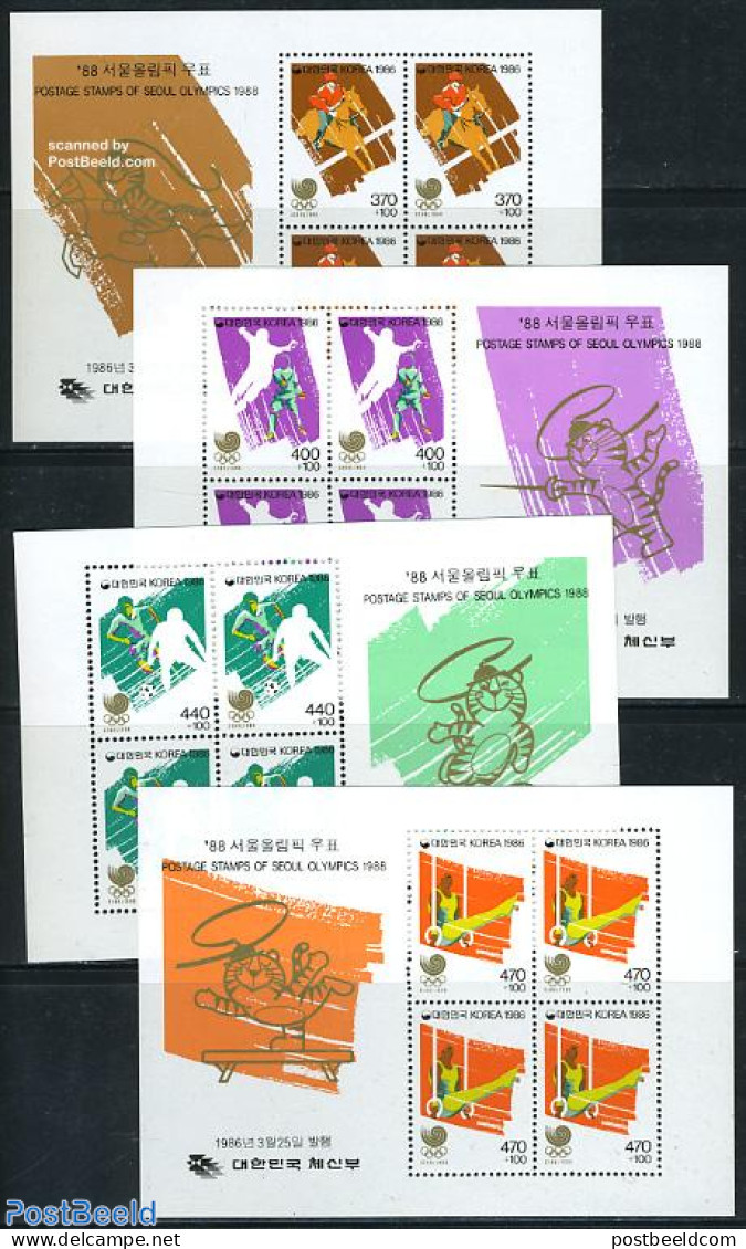 Korea, South 1986 Olympic Games Seoul 4 S/s, Mint NH, Nature - Sport - Horses - Fencing - Football - Gymnastics - Olym.. - Scherma