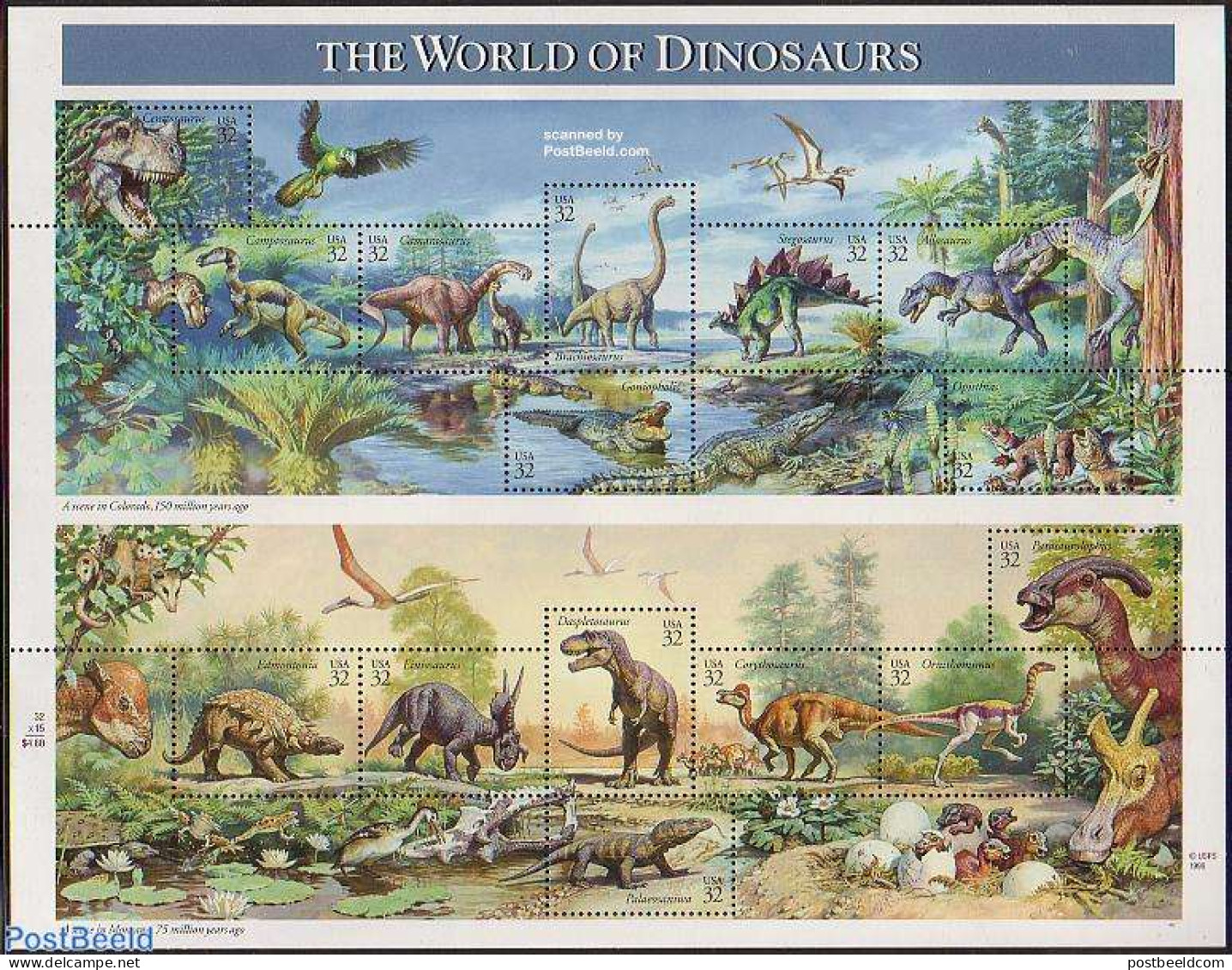 United States Of America 1997 Preh. Animals 15v M/s, Mint NH, Nature - Prehistoric Animals - Unused Stamps