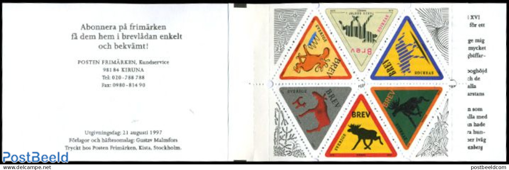 Sweden 1997 Elk 6v In Booklet, Mint NH, Nature - Various - Animals (others & Mixed) - Stamp Booklets - Greetings & Wis.. - Ongebruikt