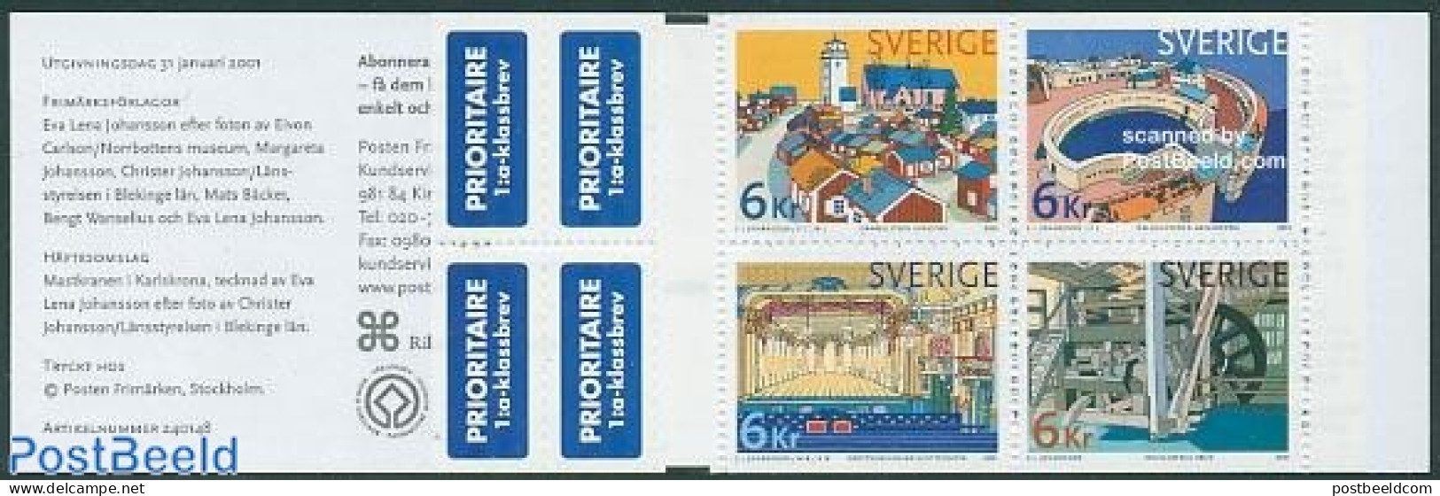 Sweden 2001 Heritage 4v In Booklet, Mint NH, Performance Art - Religion - Transport - Various - Theatre - Churches, Te.. - Neufs