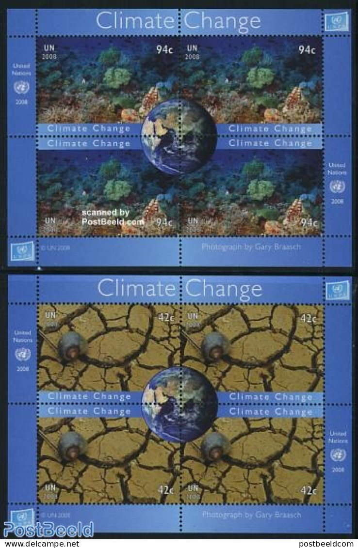 United Nations, New York 2008 Climate Change 2 S/s, Mint NH, Nature - Environment - Fish - Shells & Crustaceans - Protection De L'environnement & Climat