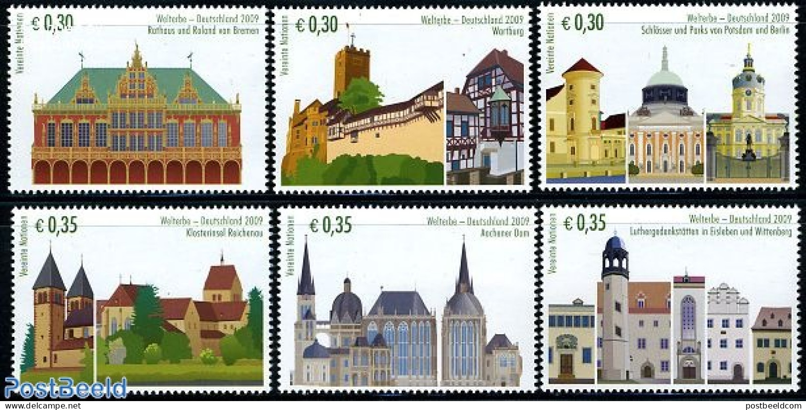 United Nations, Vienna 2009 World Heritage, Germany 6v (from Booklet), Mint NH, History - Religion - World Heritage - .. - Eglises Et Cathédrales