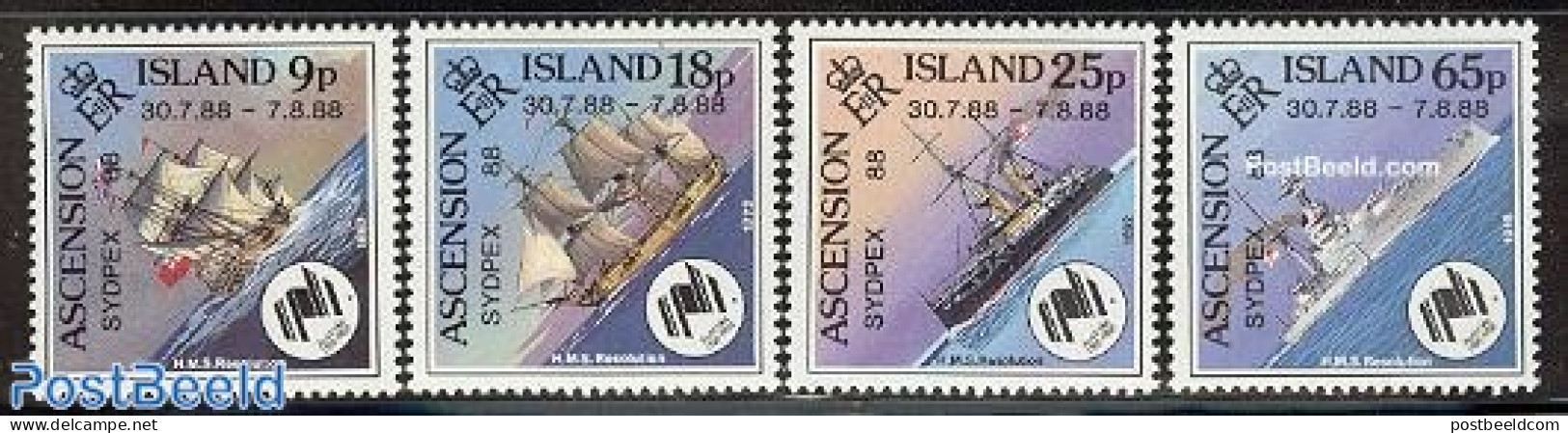 Ascension 1988 Sydpex 88 Exposition 4v, Mint NH, Transport - Ships And Boats - Ships