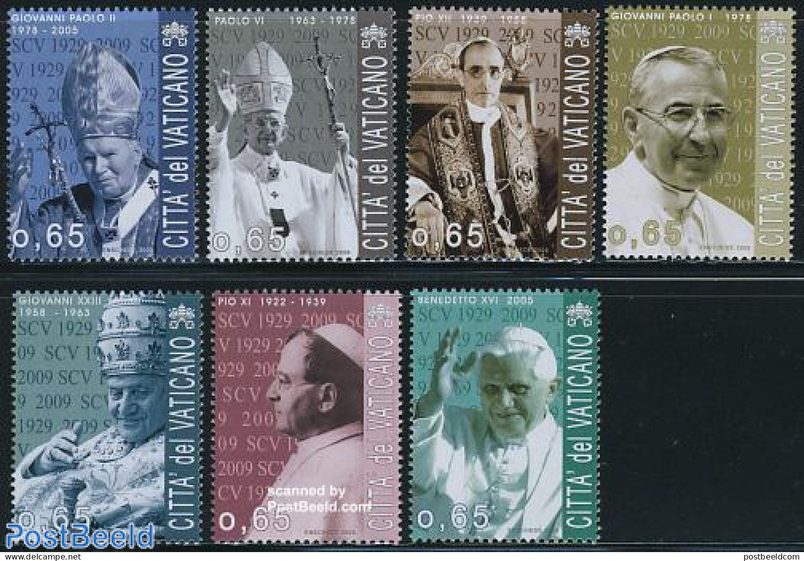 Vatican 2009 80 Years Vatican City 7v, Mint NH, Religion - Pope - Unused Stamps