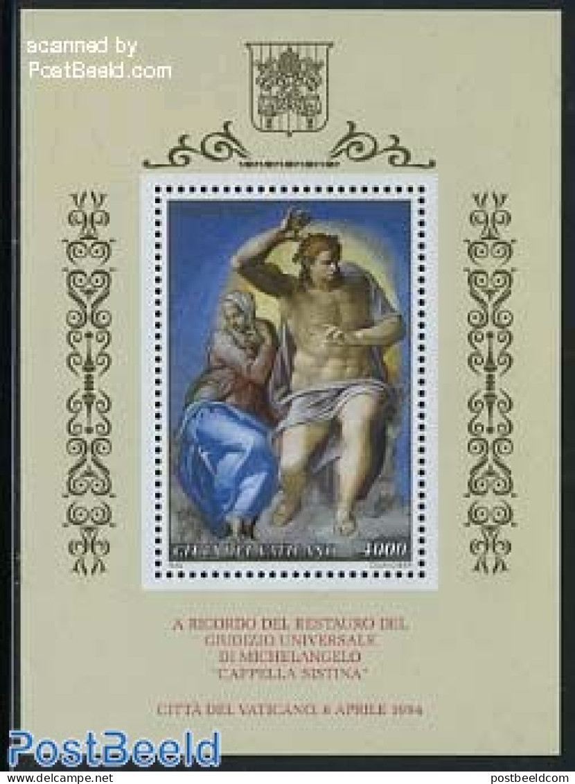 Vatican 1994 Sixtine Chapell S/s, Mint NH, Art - Michelangelo - Paintings - Nuevos