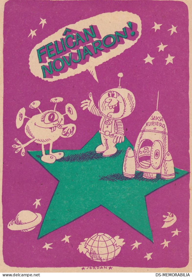 Esperanto Astronaut & Alien In Space Felican Novjaron Old Postcard - Esperanto