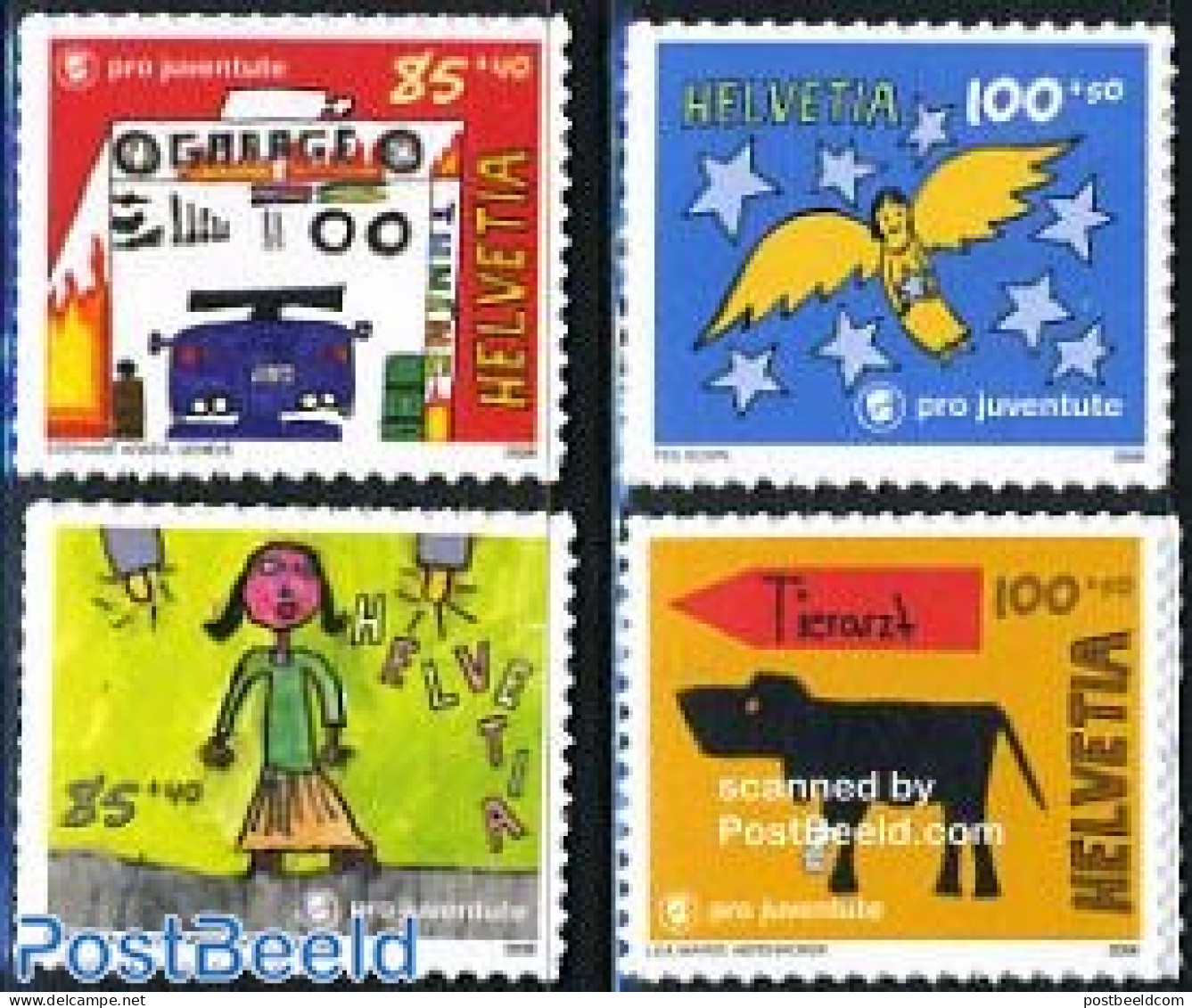 Switzerland 2006 Pro Juventute 4v S-a, Mint NH, Nature - Religion - Dogs - Angels - Art - Children Drawings - Ongebruikt