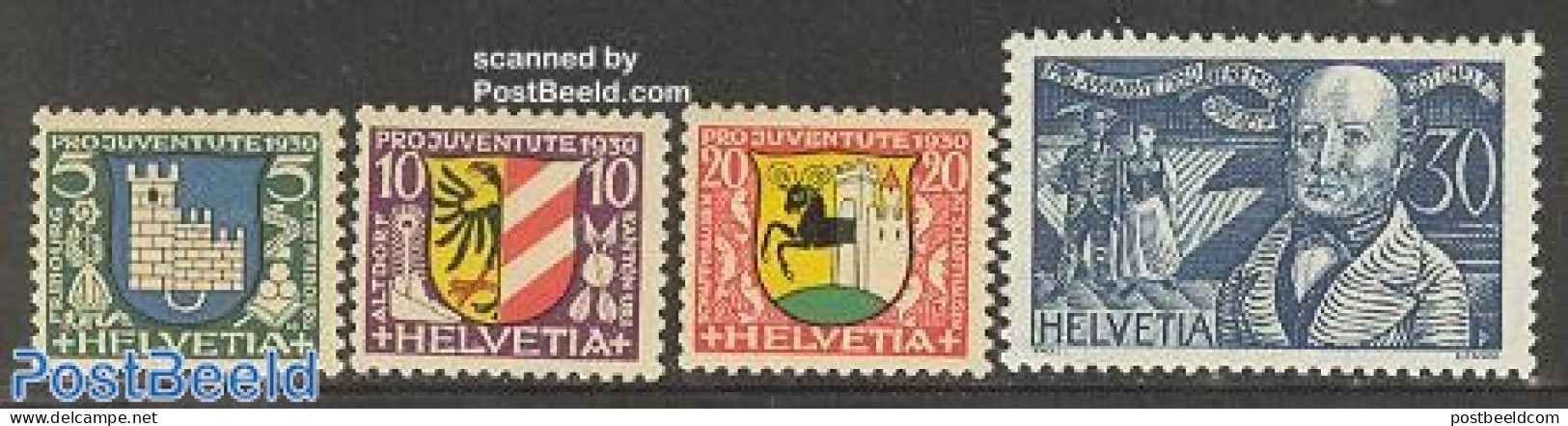 Switzerland 1930 Pro Juventute, Coat Of Arms 4v, Mint NH, History - Coat Of Arms - Art - Authors - Nuovi