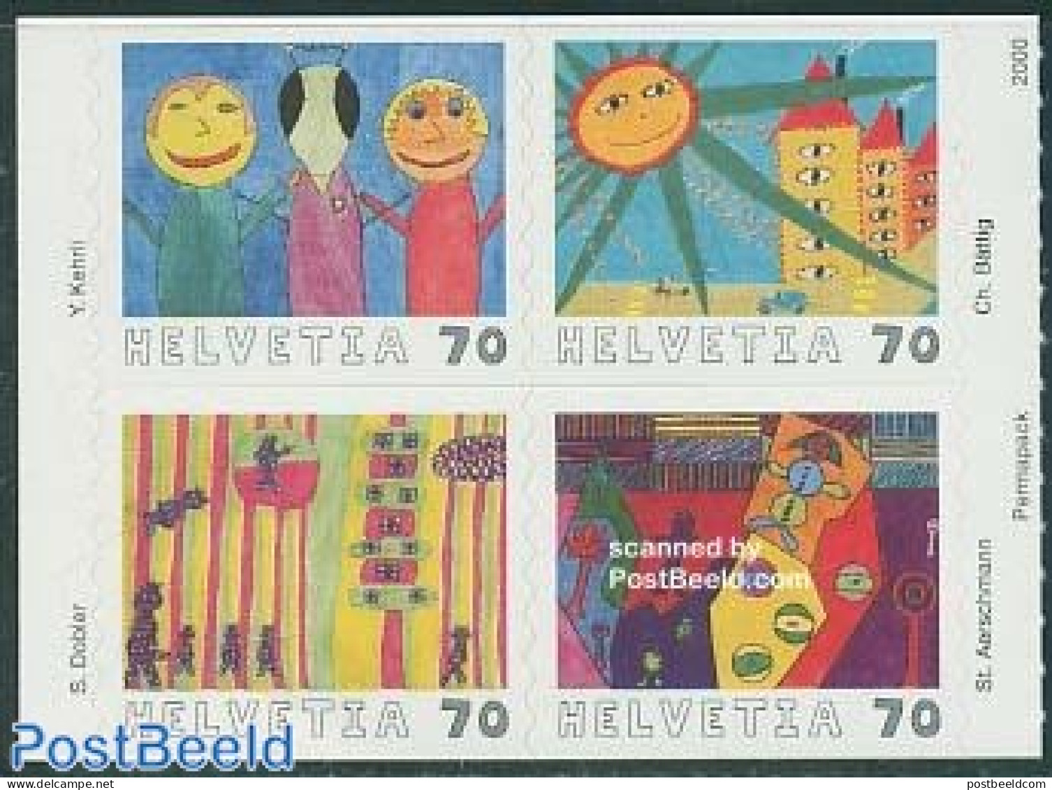 Switzerland 2000 Children Paintings 4v S-a [+], Mint NH, Art - Children Drawings - Unused Stamps