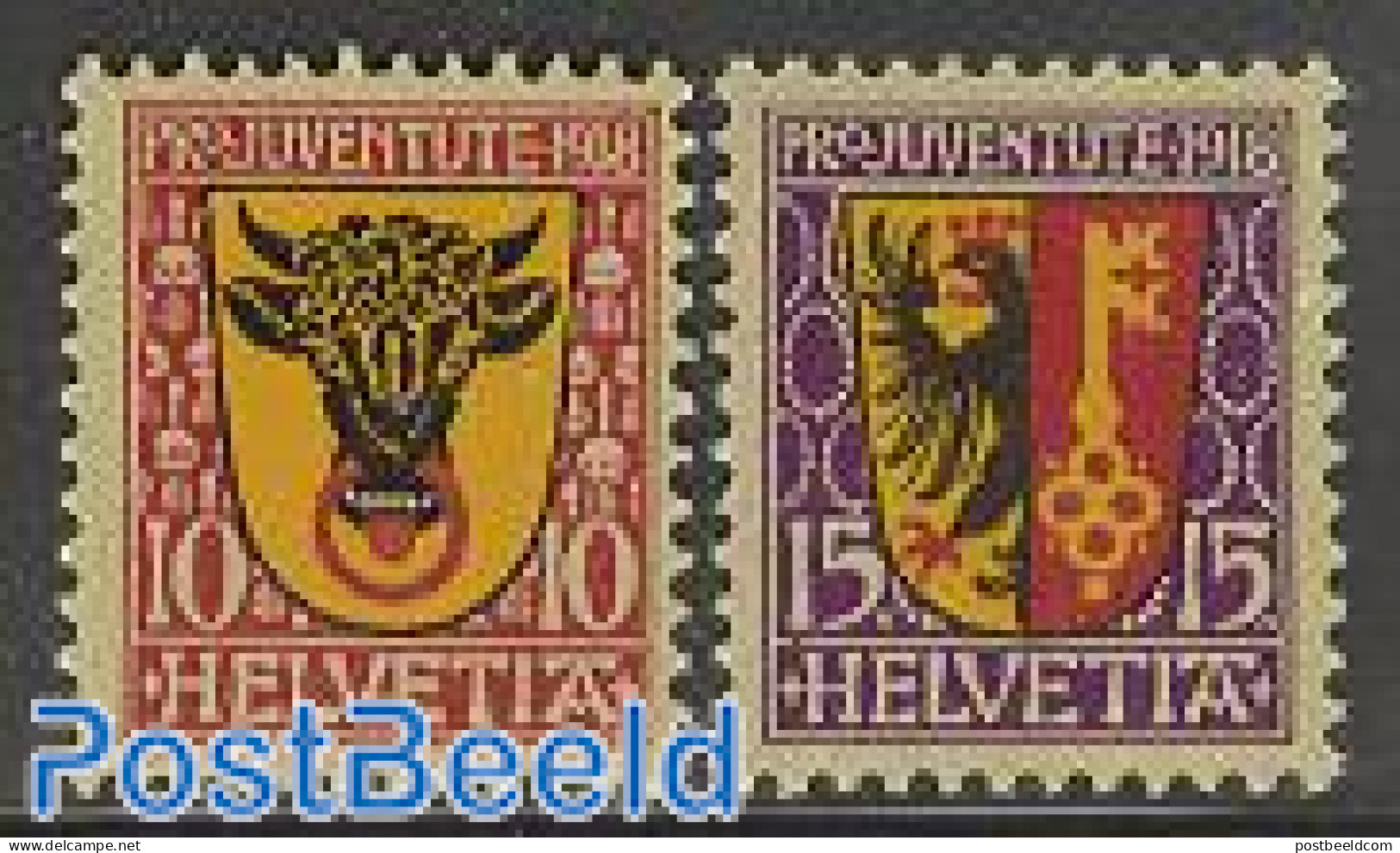 Switzerland 1918 Pro Juventute 2v, Unused (hinged), History - Coat Of Arms - Nuovi