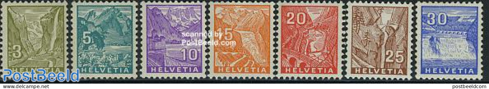 Switzerland 1934 Landscapes 7v, Mint NH, Nature - Transport - Water, Dams & Falls - Railways - Unused Stamps