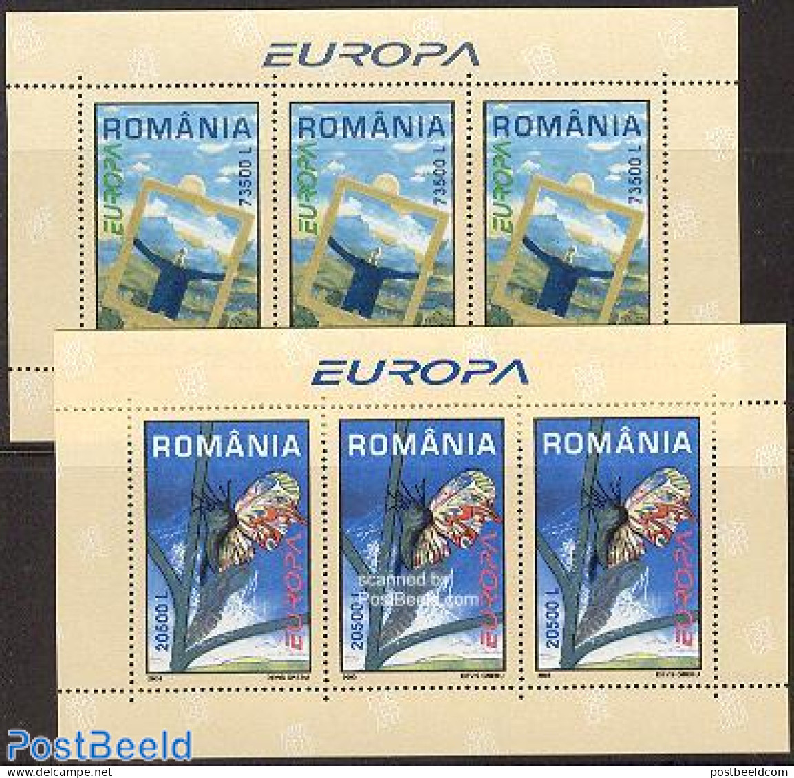 Romania 2003 Europa, Poster Art 2 M/s, Mint NH, History - Nature - Europa (cept) - Butterflies - Unused Stamps