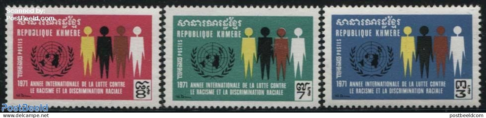 Cambodia 1971 Anti Racism 3v, Mint NH, History - Anti Racism - Unclassified