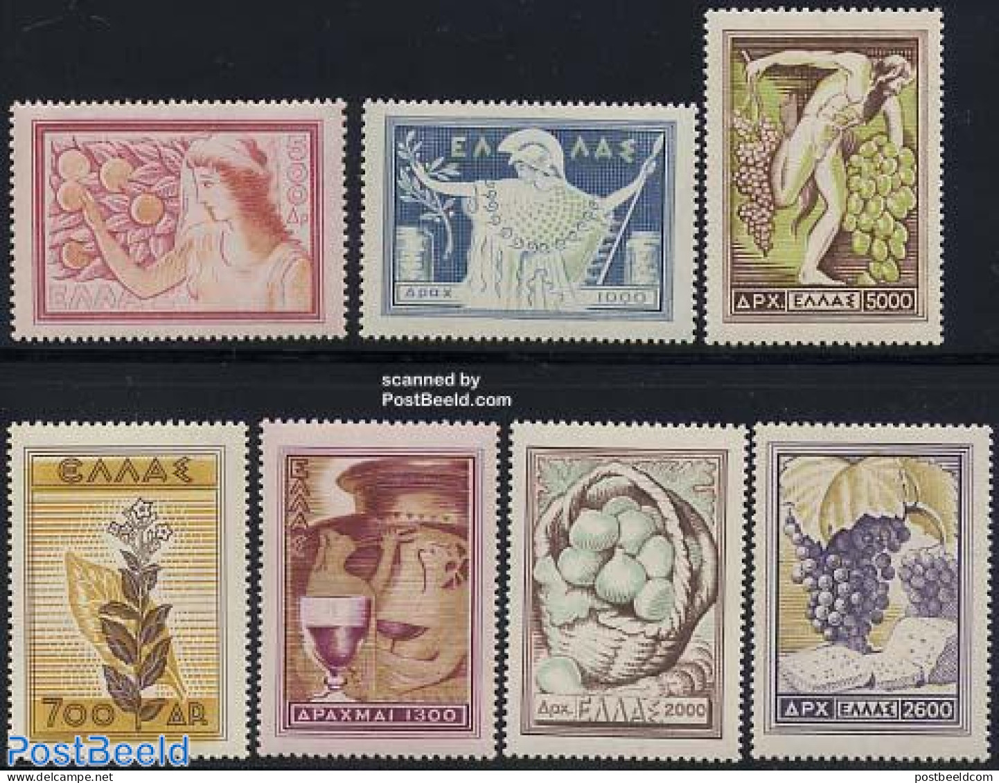 Greece 1953 Country Products 7v, Mint NH, Nature - Fruit - Wine & Winery - Nuovi