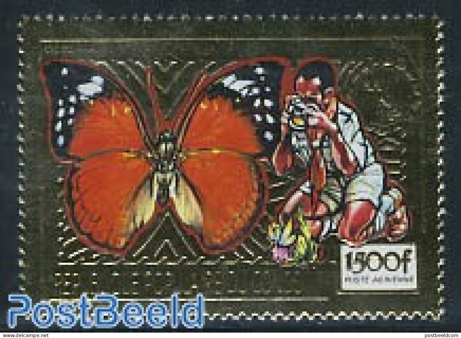 Congo Republic 1991 Scouting, Butterfly 1v, Gold, Mint NH, Nature - Sport - Butterflies - Mushrooms - Scouting - Pilze