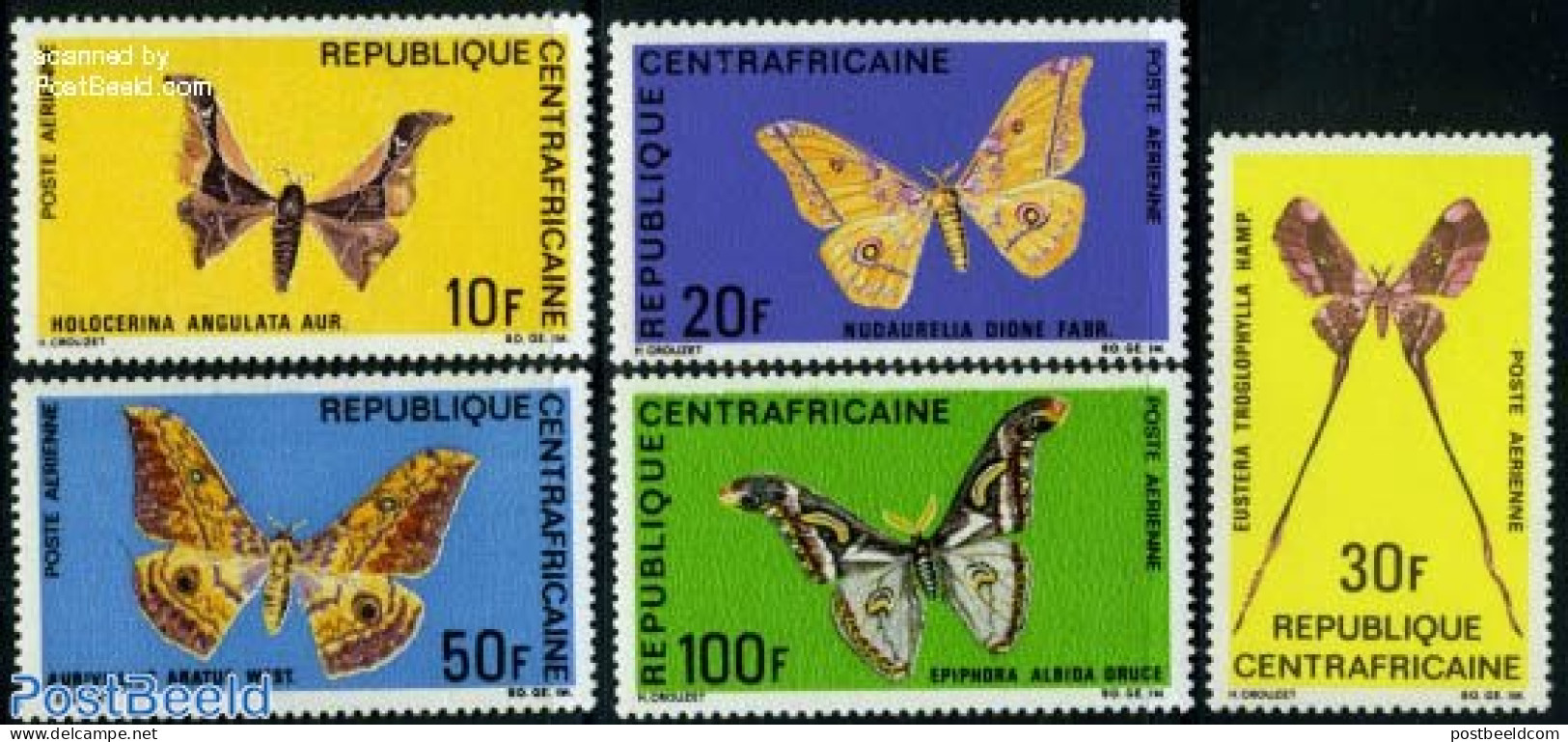 Central Africa 1969 Butterflies 5v, Mint NH, Nature - Butterflies - Central African Republic