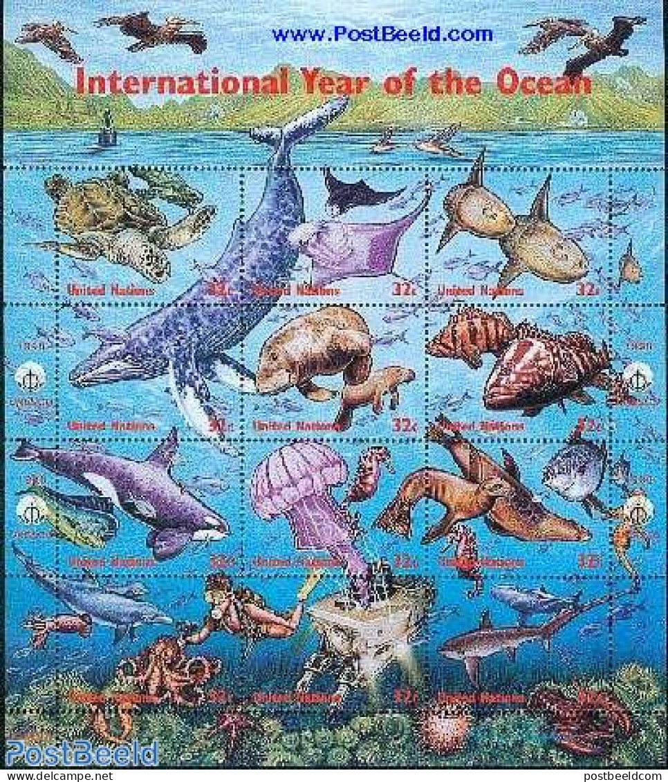 United Nations, New York 1998 YEAR OF THE OCEAN 12V, Mint NH, Nature - Sport - Fish - Sea Mammals - Turtles - Diving - Fische